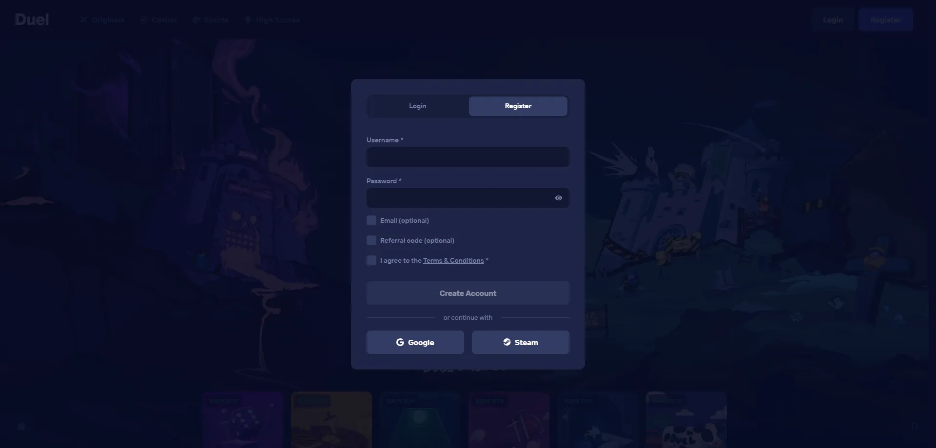 Registro en Duel Casino &mdash; crea tu cuenta en menos de 2 minutos